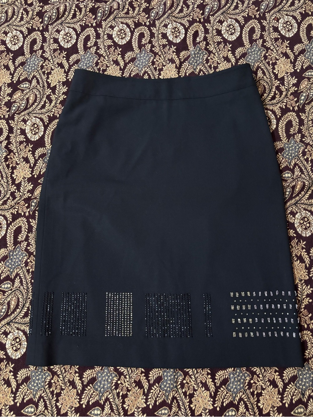 DKNY Black Pencil Skirt with Hem Stud Detailing